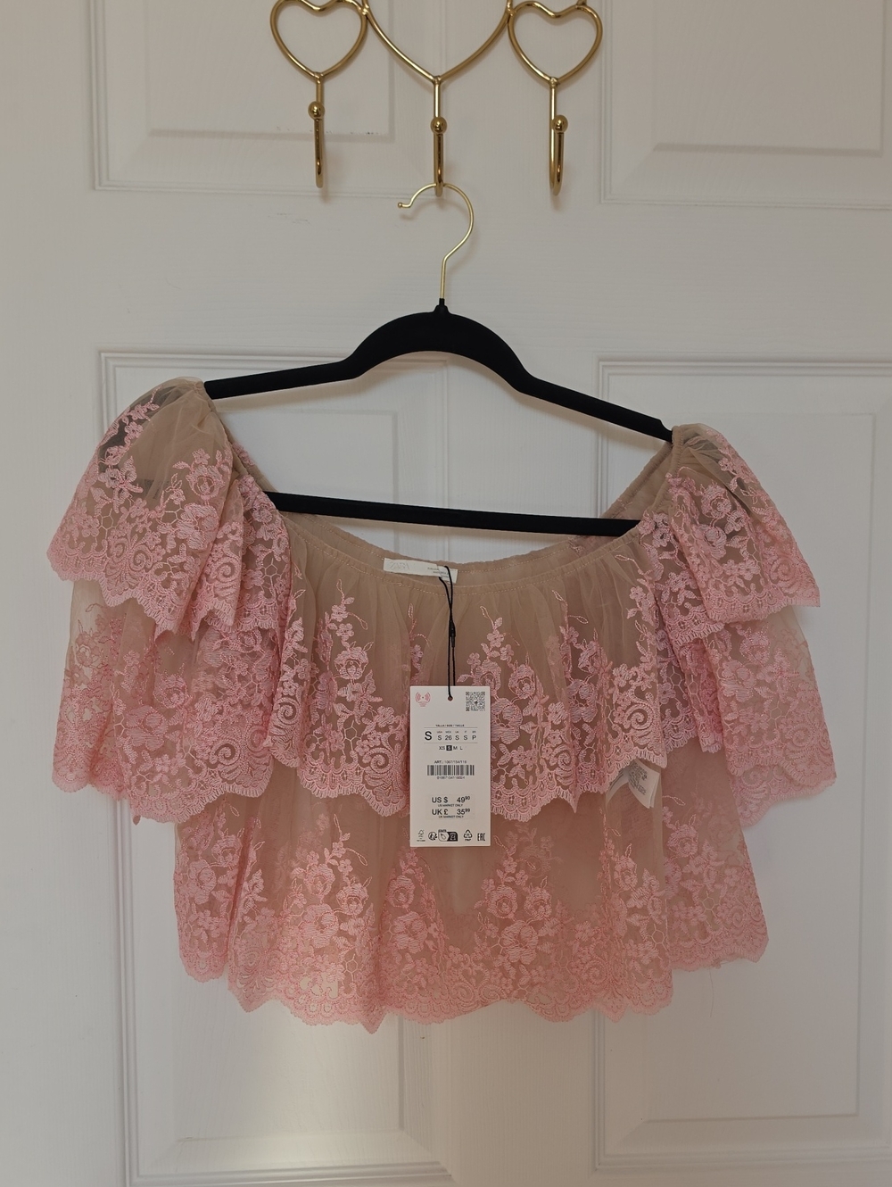 Women's Pink Lace Off-Shoulder Top - Brand: